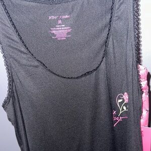 Betsey Johnson Black Pajama set Top with shorts with Pink Heart Design